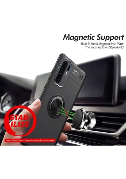 Huawei P30 Pro Yüzüklü Manyetik Ravel Kılıf Nano Ekran Koruyucu Full Setsiyah Bronz