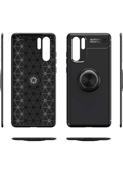 Huawei P30 Pro Yüzüklü Manyetik Ravel Kılıf Nano Ekran Koruyucu Full Setsiyah Bronz