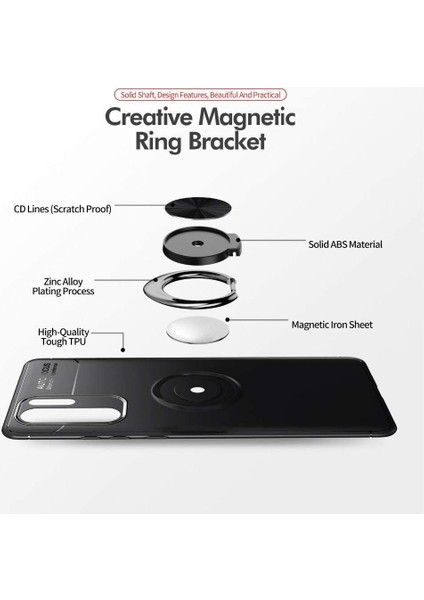 Huawei P30 Pro Yüzüklü Manyetik Ravel Kılıf Nano Ekran Koruyucu Full Setsiyah Bronz