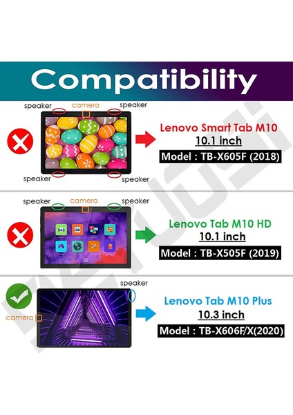 Lenovo Tab M10 Fhd Plus TB-X606F 10.3" 360° Dönen Standlı Kılıf + Nano Cam Ekran Koruyucu - Kırmızı