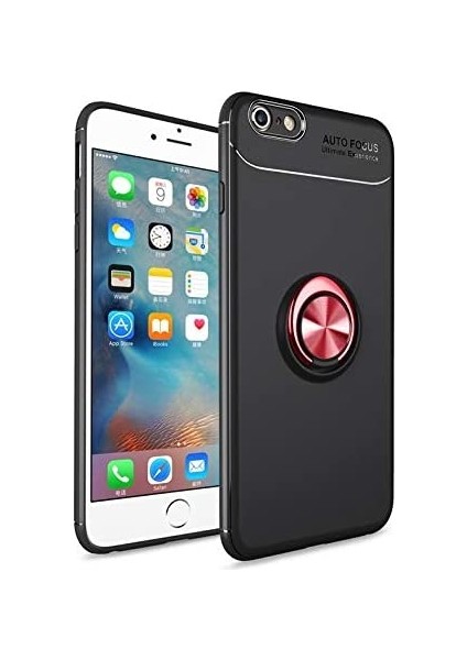 iPhone Se 2020 Yüzüklü Manyetik Ravel Kılıf Siyah Kırmızı