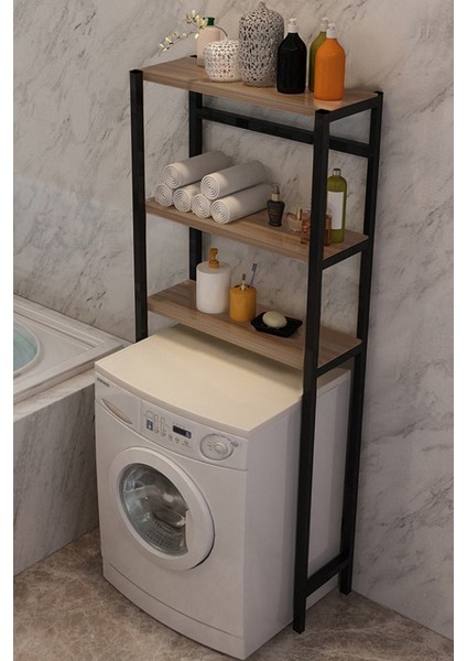 Çamaşır Makinesi Üstü Düzenleyici Banyo Dolabı Rafı Ceviz