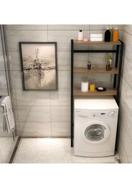 Çamaşır Makinesi Üstü Düzenleyici Banyo Dolabı Rafı Ceviz