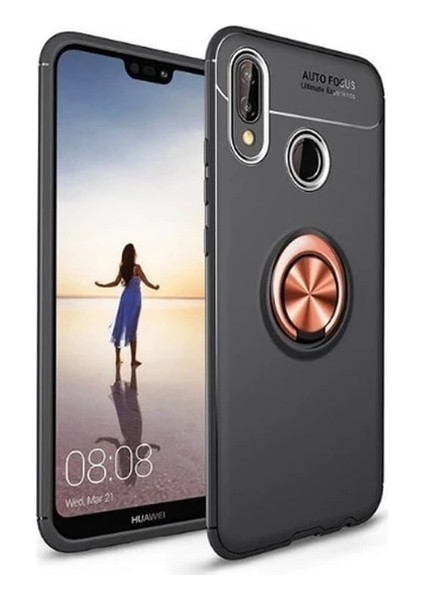 Huawei P Smart 2019 Yüzüklü Manyetik Ravel Kılıf Nano Ekran Koruyucu Full Setsiyah Bronz