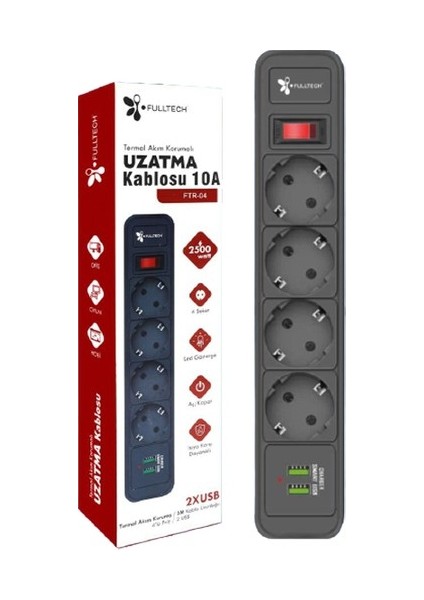 2500 Watt Uzatma Kablosu 3 Priz 3 USB Ftr-01