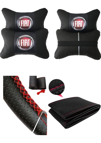 Fiat Fiorino (2008-2015) Dikmeli Direksiyon Kılıfı + 5D Boyun Yastığı 2'li Set