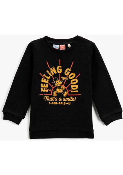 Mickey Mouse Baskılı Sweatshirt Bisiklet Yaka Lisanslı