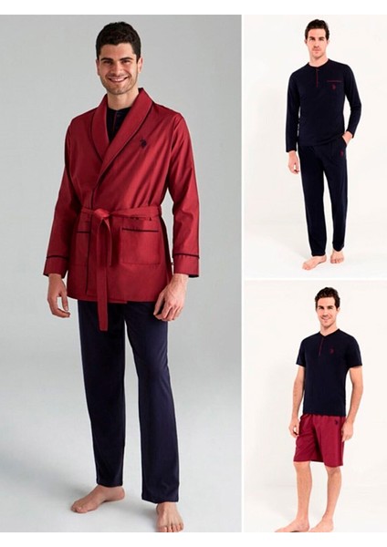 U.S. Polo Assn. Damat Çeyiz Şortlu Pijama & Robdöşambr 5li Set 12000