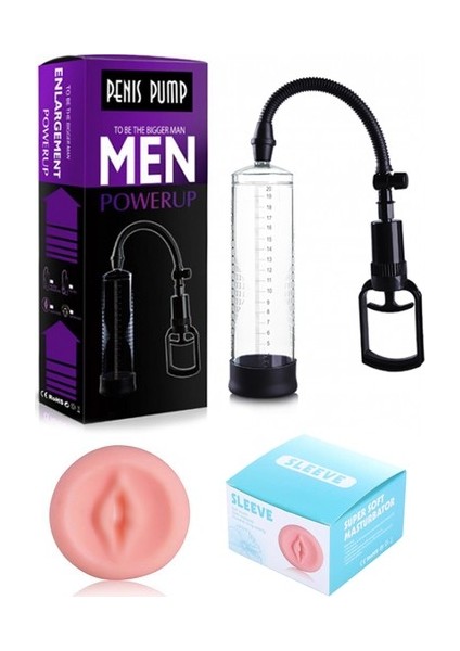 Men Powerup Penis Pompa Seti - Penis Pompası + Vajina Başlık