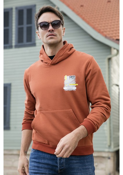 Slim Fit Baskılı Kanguru Cepli Kapüşonlu Sweat Erkek Sweat 5896592