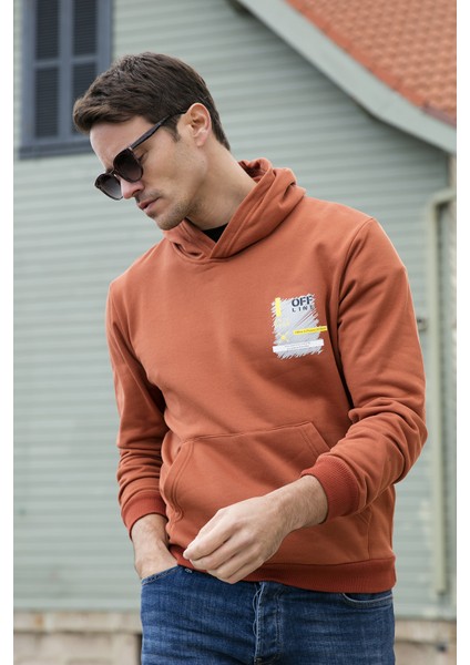 Slim Fit Baskılı Kanguru Cepli Kapüşonlu Sweat Erkek Sweat 5896592