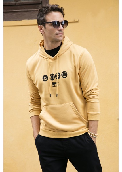 Slim Fit Baskılı Kanguru Cepli Kapüşonlu Sweat Erkek Sweat 5896593