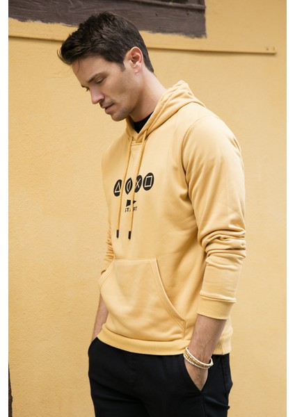 Slim Fit Baskılı Kanguru Cepli Kapüşonlu Sweat Erkek Sweat 5896593
