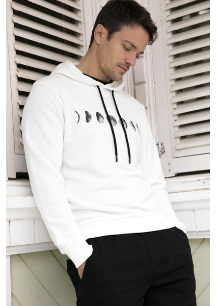 Pamuklu Baskılı Kapüşonlu Slim Fit Sweat Erkek Sweat 5905238