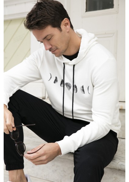 Pamuklu Baskılı Kapüşonlu Slim Fit Sweat Erkek Sweat 5905238 fiyatları