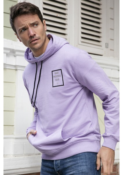 Slim Fit Baskılı Kapüşonlu Kanguru Cepli Pamuklu Sweat Erkek Sweat 5414015