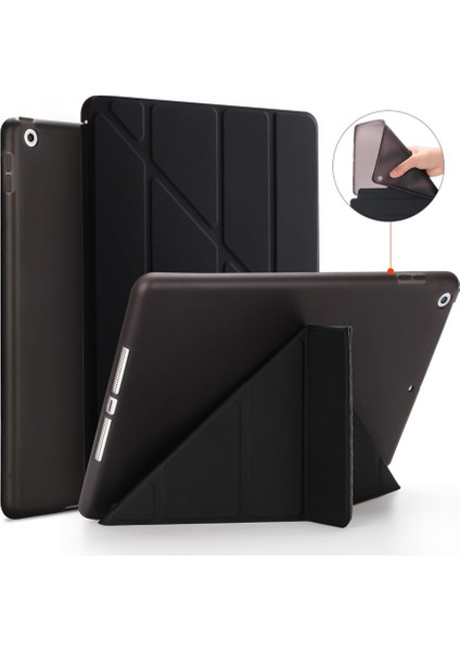 Apple iPad 9. Nesil 10.2" Kılıf Trifolding Arkası Silikon Smart A2602 A2603 A2605 A2604 Siyah