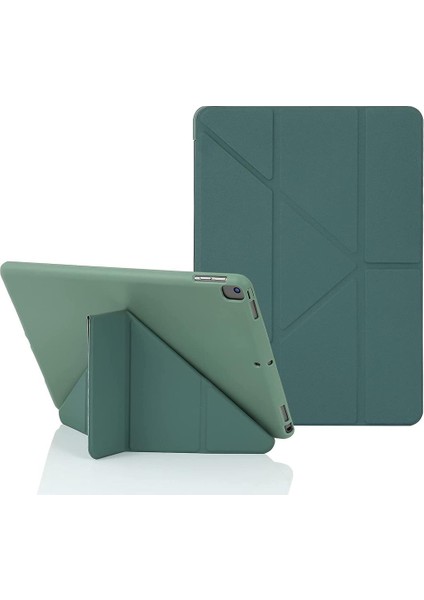 Apple iPad 9. Nesil 10.2" Kılıf Trifolding Arkası Silikon Smart A2602 A2603 A2605 A2604 Koyu Yeşil
