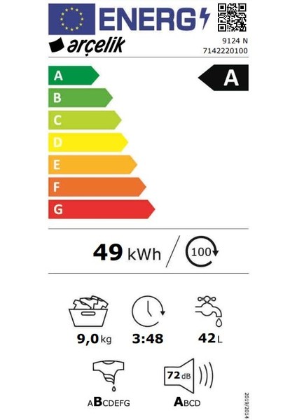 9124 N 1200 Devir 9 kg Çamaşır Makinesi