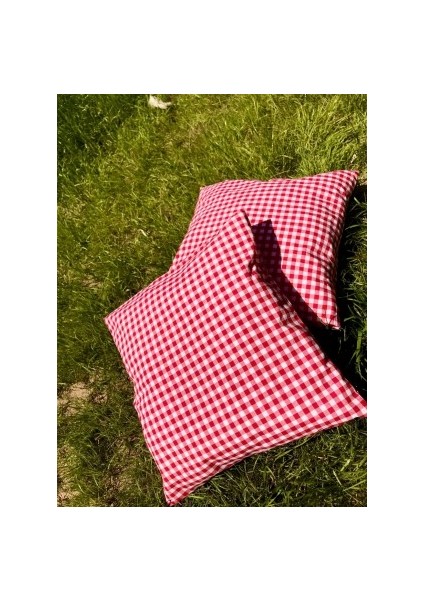Kırmızı Beyaz Ekose 40*40 cm Içi Dolgulu Yer Minderleri Minderler 2 Adet