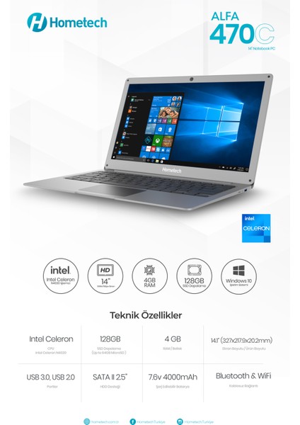 Alfa 470C Intel Celeron N4020 4GB 128GB SSD Windows 10 Home 14.1" HD Taşınabilir Bilgisayar