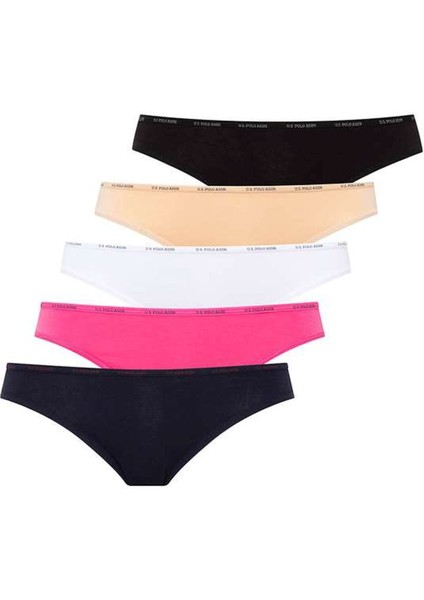 67001 Kadın Siyah-Ten-Beyaz-Fuşya-Lacivertvert 5'li Düşük Bel Slip