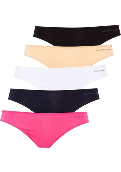 67006 Kadın Siyah-Ten-Beyaz-Fuşya-Lacivertvert 5'li Kıl Lastikli Slip