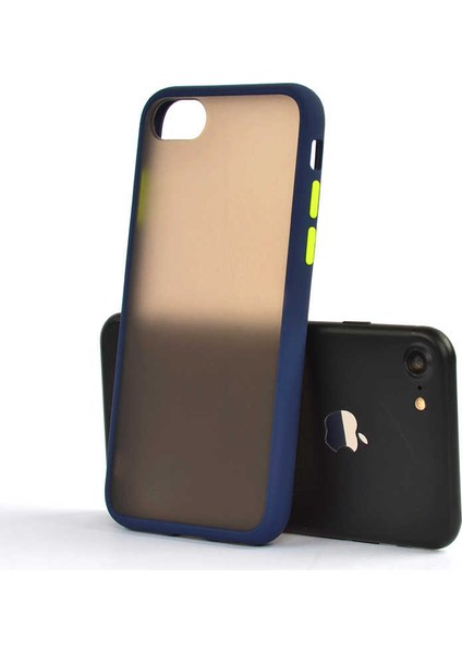 Apple iPhone 8 Kılıf Zore Fri Mat Yüzey Renkli Kenar Kılıf - Lacivert