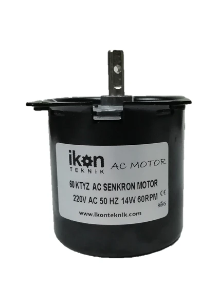 Ikon Teknik 60RPM 14W 60KTYZ Ac Senkron Motor, Dakikada 60 Tur Dönen Dişli Motor, 14W, Redüktörlü Motor