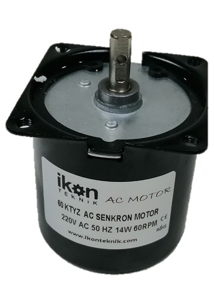 Ikon Teknik 60RPM 14W 60KTYZ Ac Senkron Motor, Dakikada 60 Tur Dönen Dişli Motor, 14W, Redüktörlü Motor