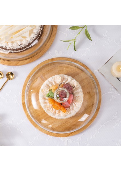 Cam Kapak Servis Tepsi Cloche Dome Bambu Peynir Kurulu Depolama Kek Standı - 29 cm (Yurt Dışından) fırsatları