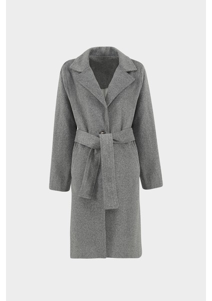 Oversize Kemerli Kaşe Kaban