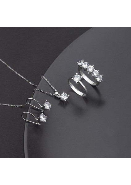 925 Ayar Gümüş Tek Taş Beş Taş Kombin Takı Seti fiyatları