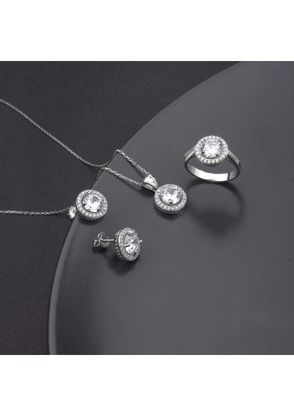 925 Ayar Gümüş Pırlanta Tasarım Yuvarlak Takı Seti fiyatları