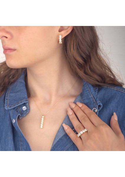 925 Ayar Gümüş Beş Taş Takı Seti