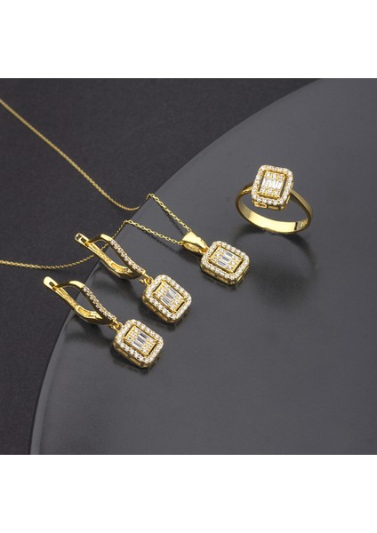 925 Ayar Gümüş Baget Taşlı Trapez Takı Seti fiyatları