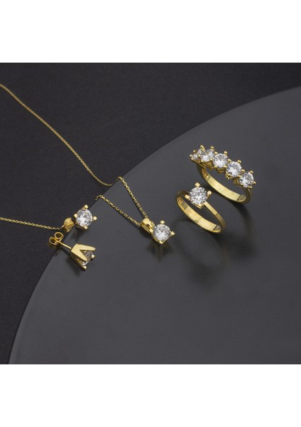 925 Ayar Gümüş Tek Taş Beş Taş Kombin Takı Seti fiyatları