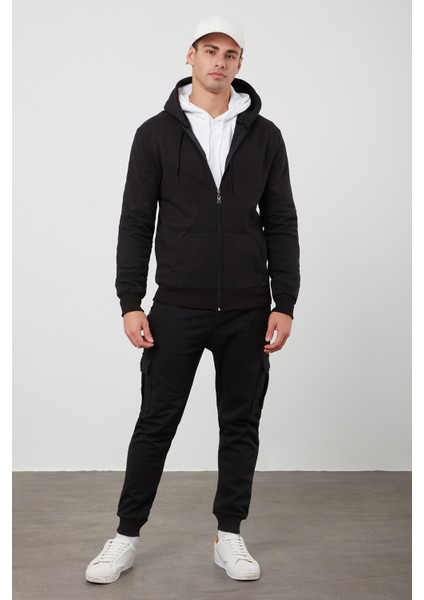 Tena Moda Erkek Siyah Kapşonlu Fermuarlı Şardonlu Basic Sweatshirt fırsatları