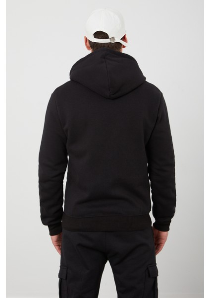 Tena Moda Erkek Siyah Kapşonlu Fermuarlı Şardonlu Basic Sweatshirt indirimleri