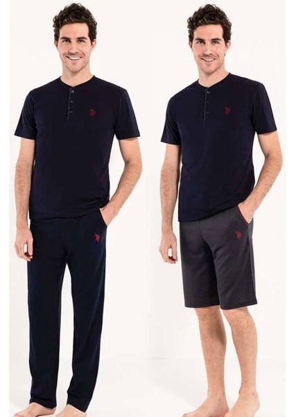 U.S. Polo Assn. 12005 Erkek 3'lü Pijama Takım -Lacivert