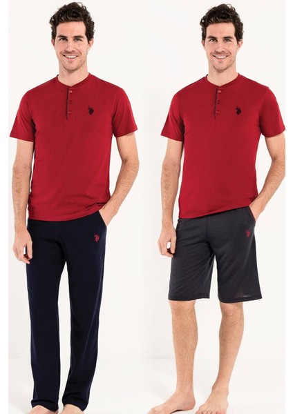 U.S. Polo Assn. 12005 Erkek 3'lü Pijama Takım -Bordo