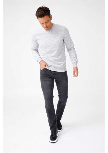 Erkek A.Gri Modernfit / Ekstra Dar Kalıp Bisiklet Yaka Sweatshirt indirimleri