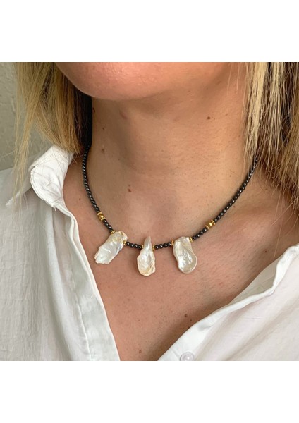 Hematit Doğal Taşlı Barok Inci Uçlu El Yapımı Kolye fiyatları