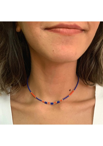 El Yapımı Miyuki Tila Boncuk ve Afgan Taşlı Minimal Kolye
