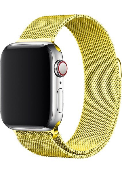 Apple Watch Uyumlu 42-44MM Krd1 Metal Hasır Kordon Sarı