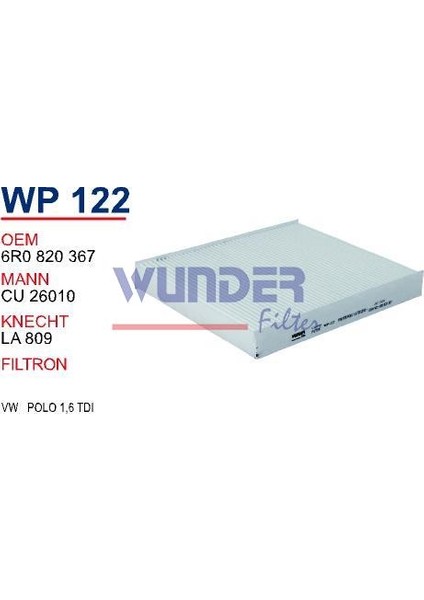 Wp 122 Volkswagen Polo 1,6 Tdi 6r0 820 367 Polen Filtresi