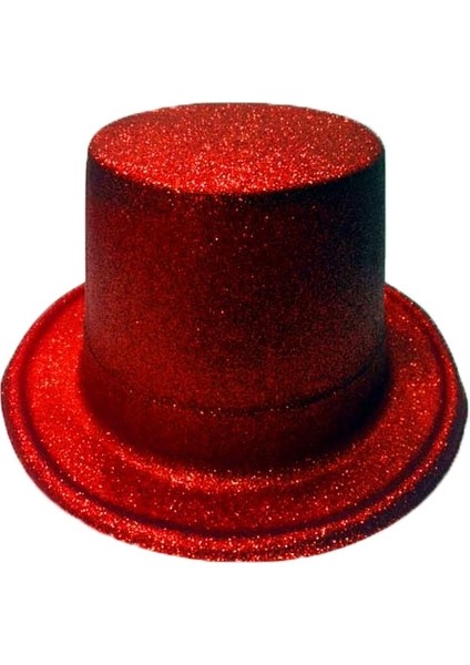 Yılbaşı Simli Parti Şapkası Kırmızı Renk