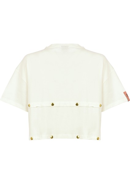 Lilii Zımba Detaylı Ekru Basic T-Shirt