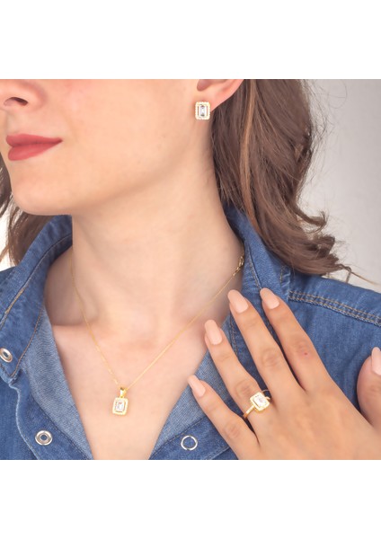 925 Ayar Gümüş Baget Taşlı Takı Seti fiyatları