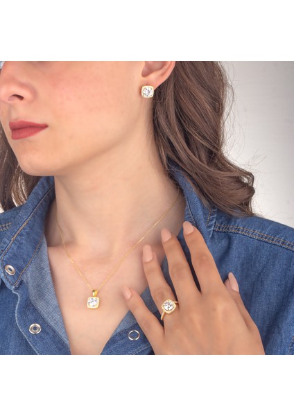 925 Ayar Gümüş Pırlanta Tasarım Kare Takı Seti fiyatları